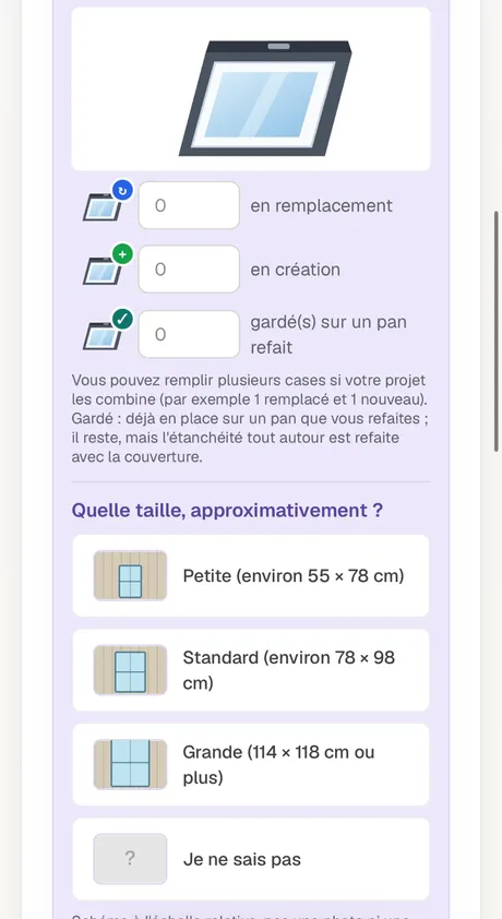 Ses fenêtres de toit : capture du simulateur sur téléphone